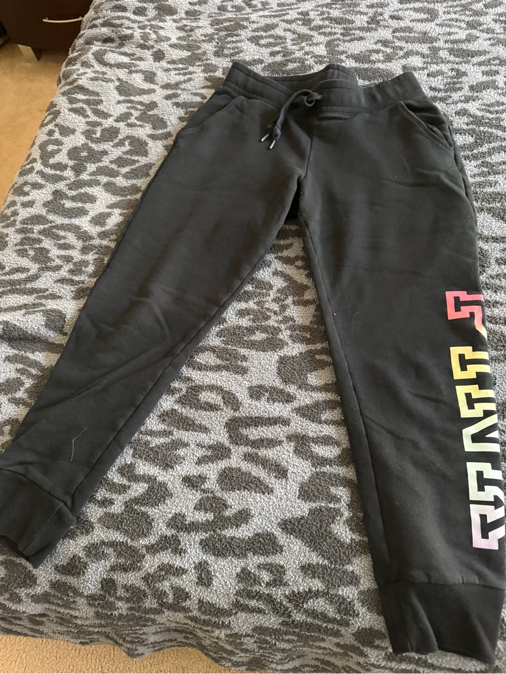 PINK Victoria's Secret Black Kids Joggers with Multicolor Side Print